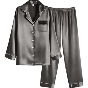 Ekouaer Women Satin Pajamas Set Classic Button Down Long Pjs Set(Deep Grey 02)