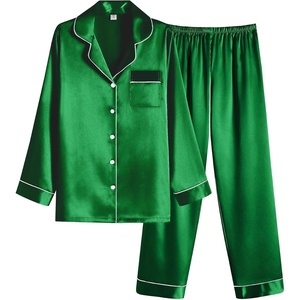 Ekouaer Women Satin Pajamas Set Classic Button Down Long Pjs Set(Green 02)