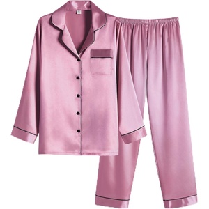 Ekouaer Women Satin Pajamas Set Classic Button Down Long Pjs Set(Lotus Color 02)