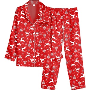 Ekouaer Women Satin Pajamas Set Classic Button Down Long Pjs Set(Red Christmas Elk 02)