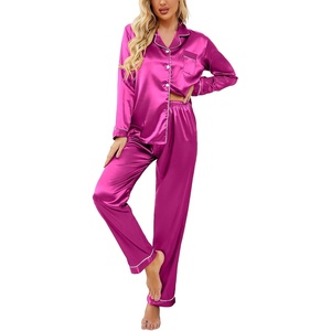 Ekouaer Women Satin Pajamas Set Classic Button Down Long Pjs Set(Rose 02)