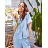 Ekouaer Silk Pajamas for Women 2 Piece Satin Pj Set Ruffle Tie Short Sleeve Sleepwear Comfy Loungewear with Pockets(Light Blue)