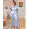 Ekouaer Silk Pajamas for Women 2 Piece Satin Pj Set Ruffle Tie Short Sleeve Sleepwear Comfy Loungewear with Pockets(Light Blue)