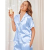 Ekouaer Silk Pajamas for Women 2 Piece Satin Pj Set Ruffle Tie Short Sleeve Sleepwear Comfy Loungewear with Pockets(Light Blue)