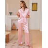 Ekouaer Silk Pajamas for Women 2 Piece Satin Pj Set Ruffle Tie Short Sleeve Sleepwear Comfy Loungewear with Pockets(Pink)