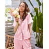 Ekouaer Silk Pajamas for Women 2 Piece Satin Pj Set Ruffle Tie Short Sleeve Sleepwear Comfy Loungewear with Pockets(Pink)