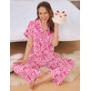 Ekouaer Silk Pajamas for Women 2 Piece Satin Pj Set Ruffle Tie Short Sleeve Sleepwear Comfy Loungewear with Pockets(Pink Bow)