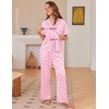 Ekouaer Silk Pajamas for Women 2 Piece Satin Pj Set Ruffle Tie Short Sleeve Sleepwear Comfy Loungewear with Pockets(Pink Heart)