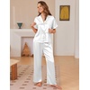 Ekouaer Silk Pajamas for Women 2 Piece Satin Pj Set Ruffle Tie Short Sleeve Sleepwear Comfy Loungewear with Pockets(White)