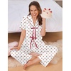 Ekouaer Silk Pajamas for Women 2 Piece Satin Pj Set Ruffle Tie Short Sleeve Sleepwear Comfy Loungewear with Pockets(White Polka)