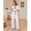 Ekouaer Silk Pajamas for Women 2 Piece Satin Pj Set Ruffle Tie Short Sleeve Sleepwear Comfy Loungewear with Pockets(White Polka)