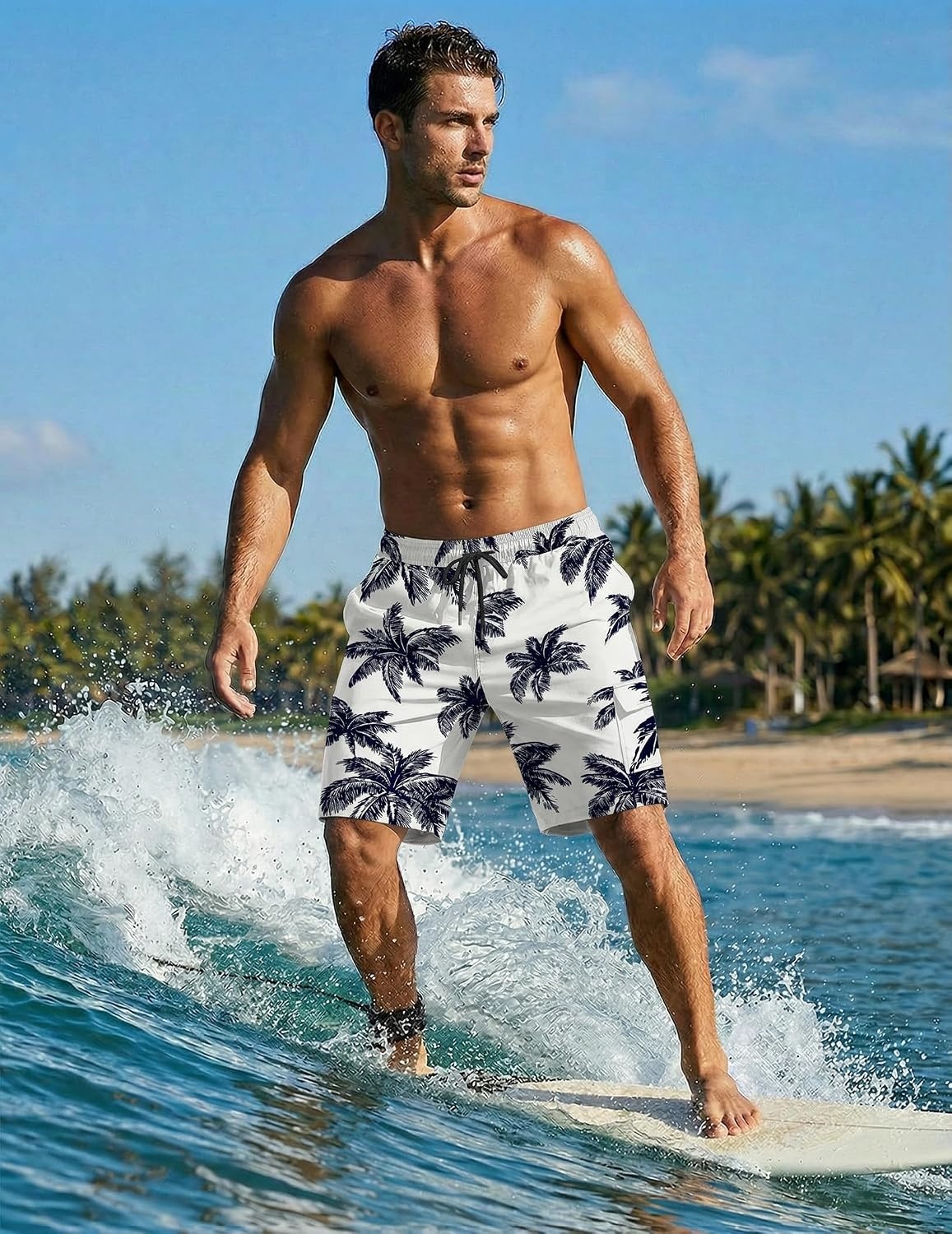 image:imageEkouaer 9 Inch Mens Swim Trunks with Compression Liner 2 in 1 Board Shorts Quick Dry Bathing Suit with Pockets S2XLCoconut Treewhite