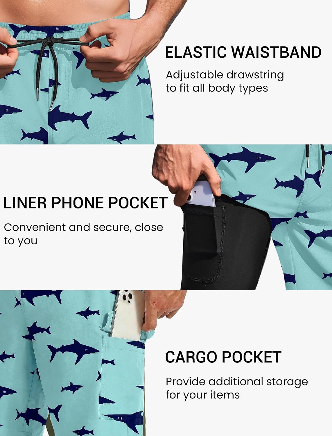 image:imageEkouaer 9 Inch Mens Swim Trunks with Compression Liner 2 in 1 Board Shorts Quick Dry Bathing Suit with Pockets S2XLGreen Shark