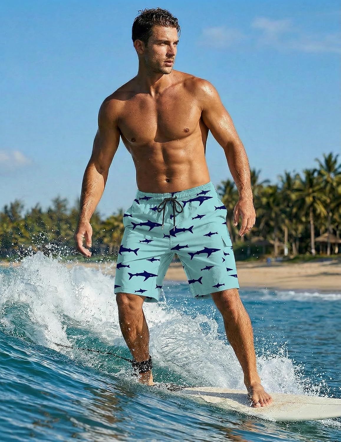 image:imageEkouaer 9 Inch Mens Swim Trunks with Compression Liner 2 in 1 Board Shorts Quick Dry Bathing Suit with Pockets S2XLGreen Shark