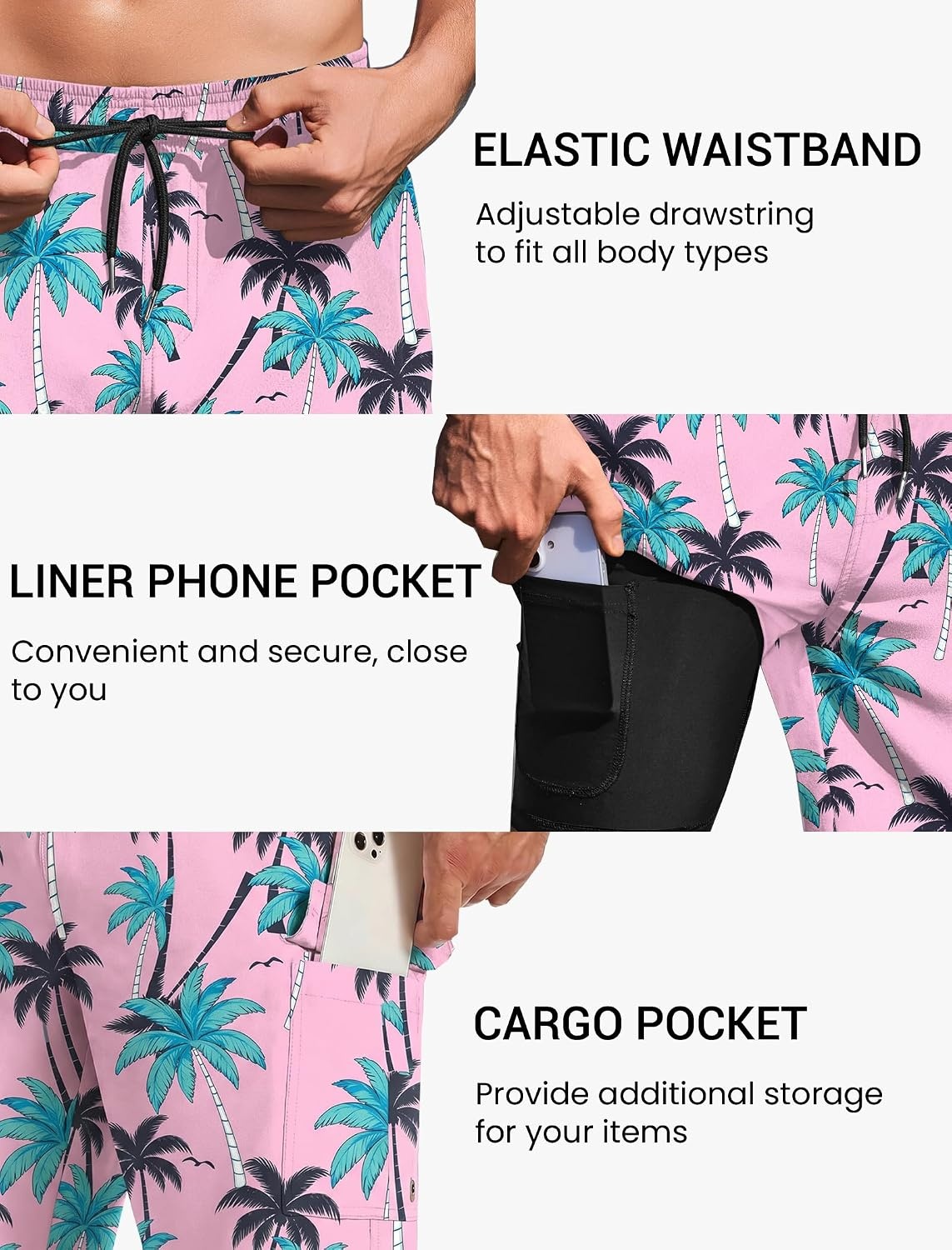 image:imageEkouaer 9 Inch Mens Swim Trunks with Compression Liner 2 in 1 Board Shorts Quick Dry Bathing Suit with Pockets S2XLPink Coconut Tree2