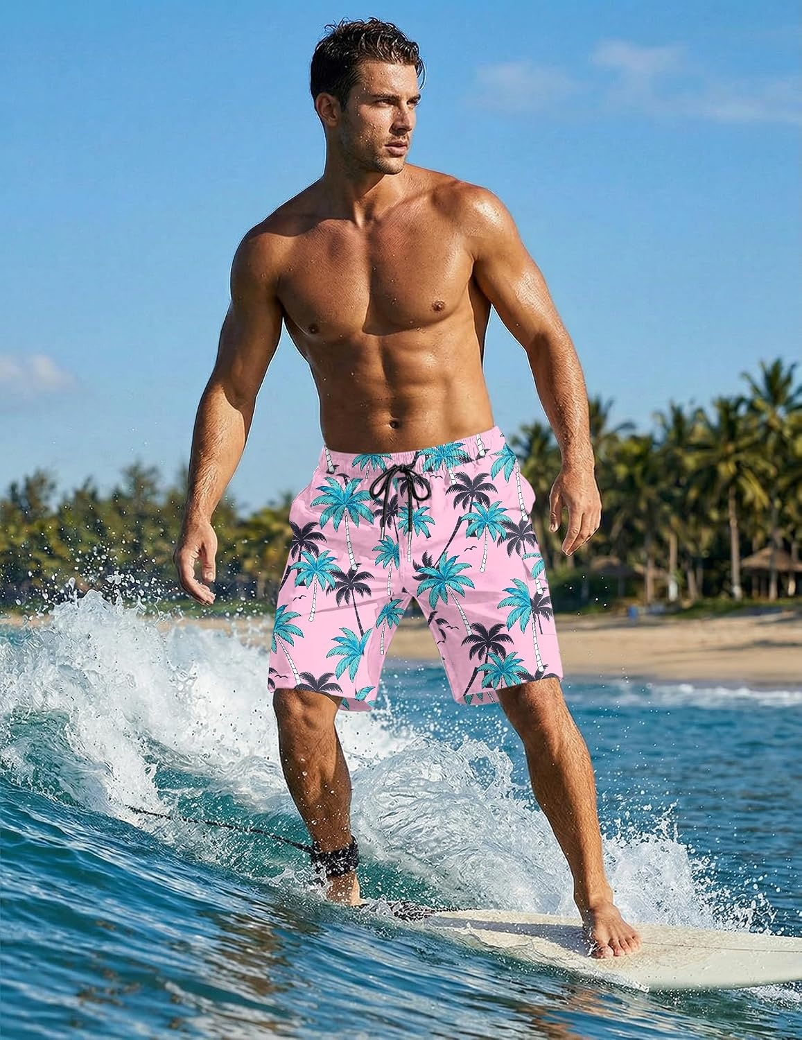 image:imageEkouaer 9 Inch Mens Swim Trunks with Compression Liner 2 in 1 Board Shorts Quick Dry Bathing Suit with Pockets S2XLPink Coconut Tree2