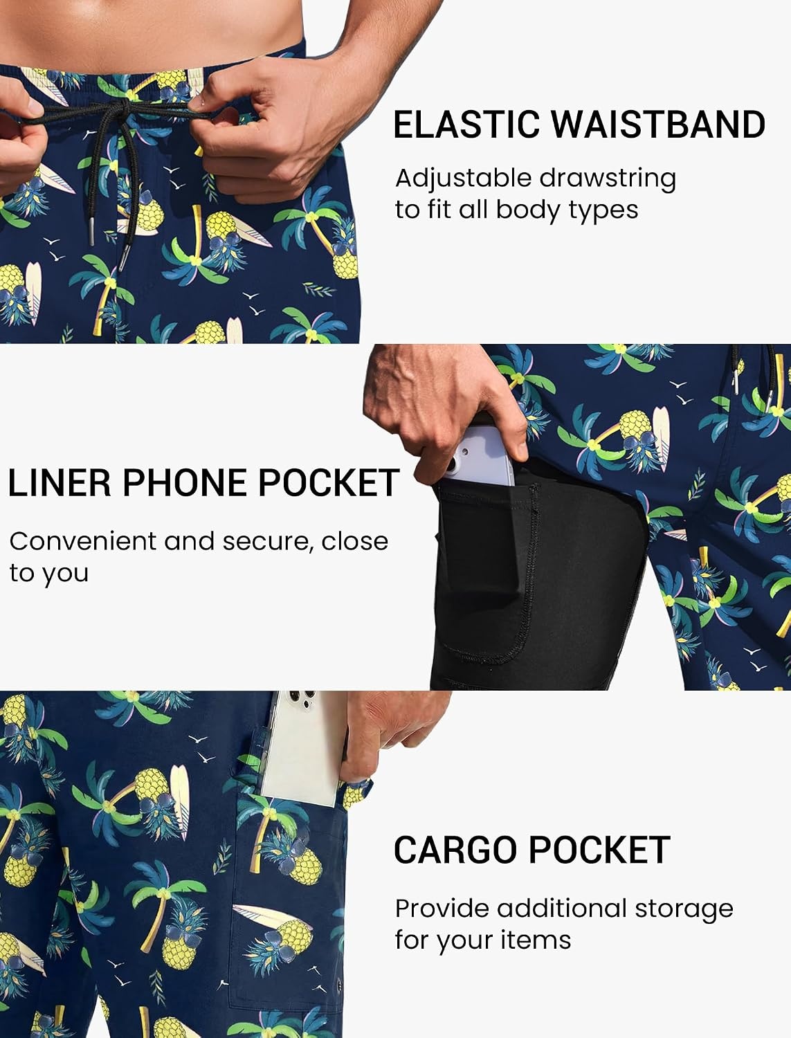 image:imageEkouaer 9 Inch Mens Swim Trunks with Compression Liner 2 in 1 Board Shorts Quick Dry Bathing Suit with Pockets S2XLSunglass Pineapple