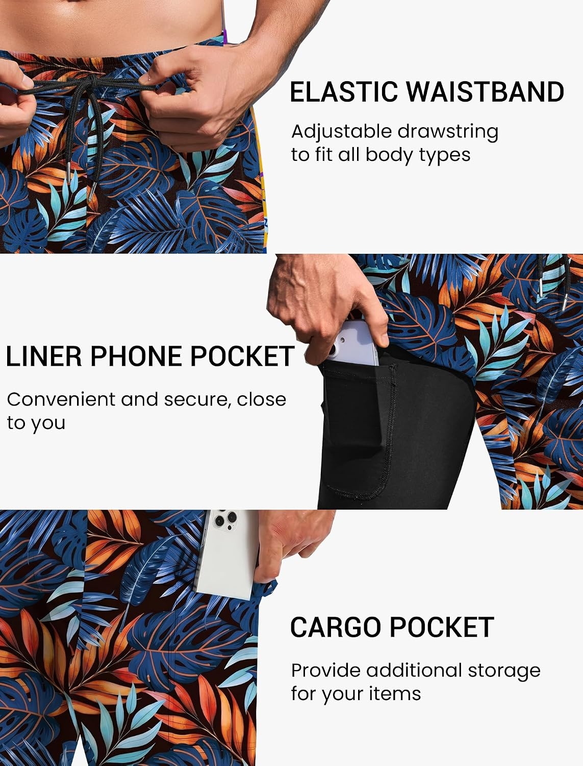 image:imageEkouaer 9 Inch Mens Swim Trunks with Compression Liner 2 in 1 Board Shorts Quick Dry Bathing Suit with Pockets S2XLTropical Leaves Orange