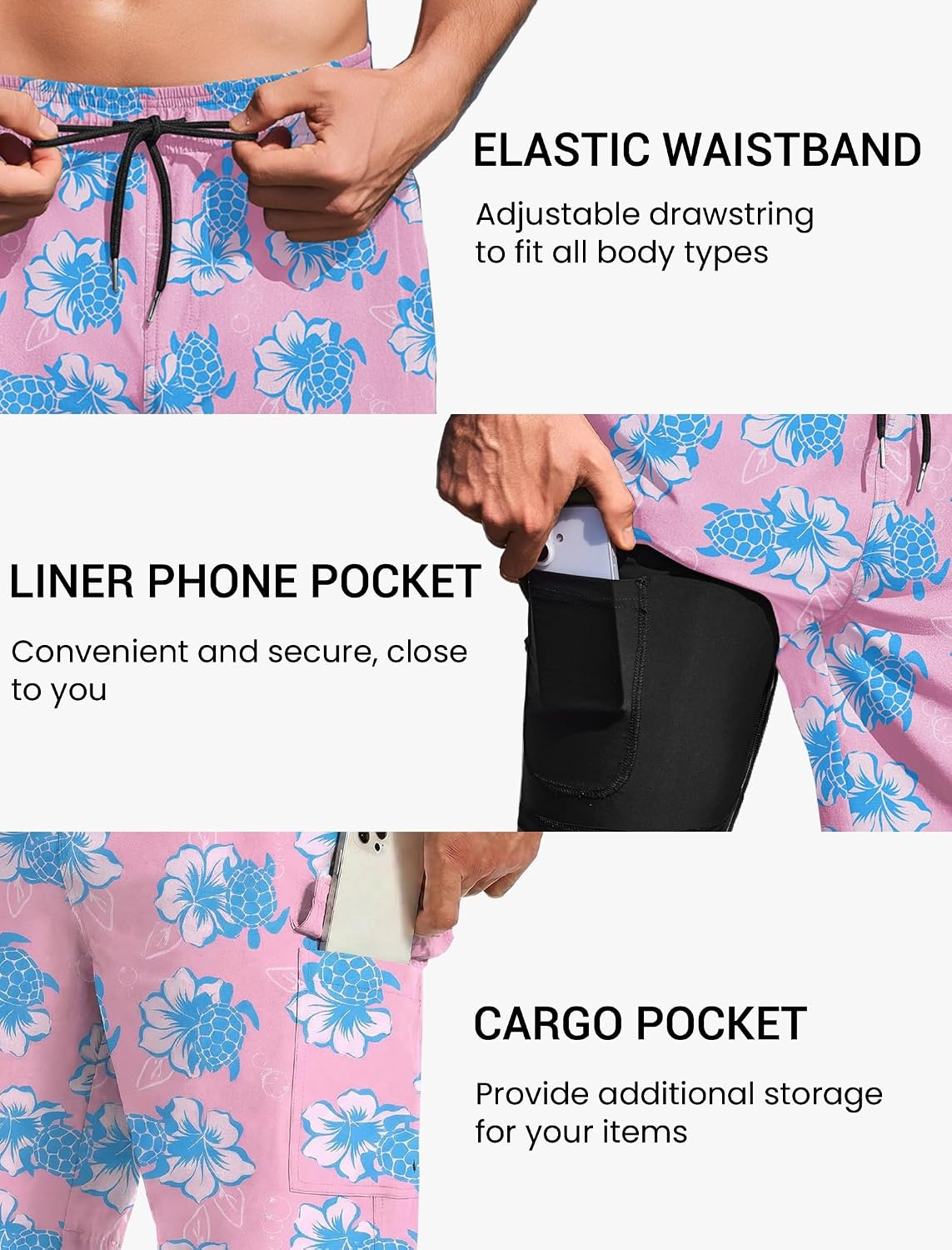 image:imageEkouaer 9 Inch Mens Swim Trunks with Compression Liner 2 in 1 Board Shorts Quick Dry Bathing Suit with Pockets S2XLTurtle Pink