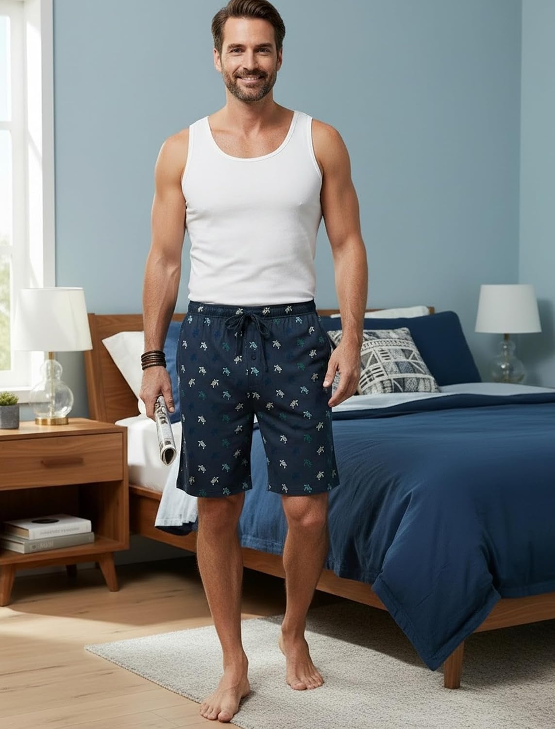 image:imageEkouaer Mens Pajama Shorts Soft Sleepwear Bottoms Elastic Waistband Loungewear Breathable Men Shorts with PocketsTurtle