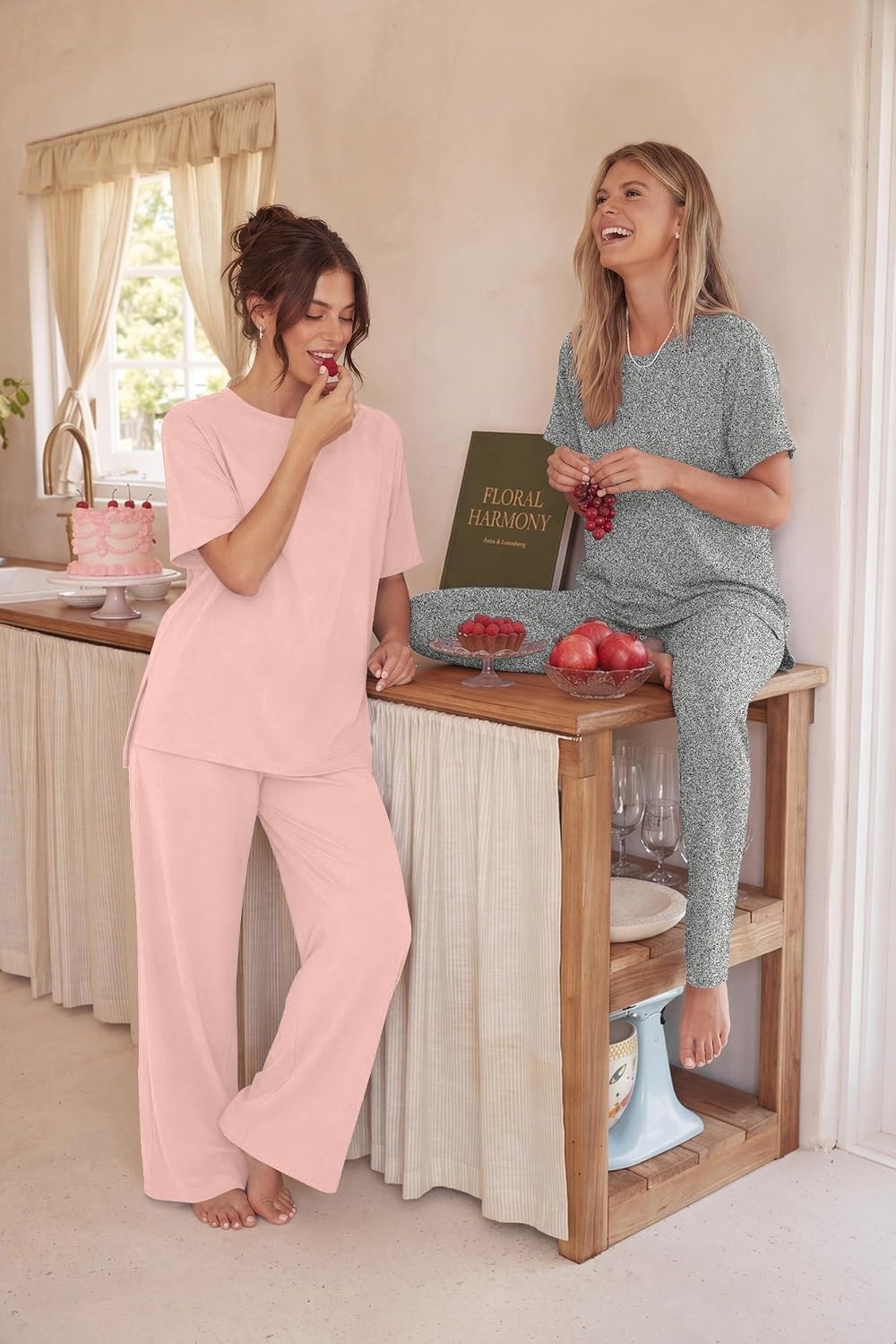 image:imageEkouaer Womens Lounge Sets Short Sleeve Top Long Pants 2 Piece Outfit Set Soft Oversized Shirt amp Loose Fit Pants with Pockets Casual Loungewear for Travel Vacation Airport HomeDaily Wear2PackLight Pinkgrey