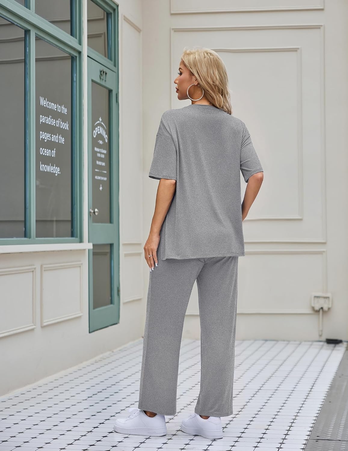image:imageEkouaer Womens Lounge Sets Short Sleeve Top Long Pants 2 Piece Outfit Set Soft Oversized Shirt amp Loose Fit Pants with Pockets Casual Loungewear for Travel Vacation Airport HomeDaily Wear2PackLight Pinkgrey