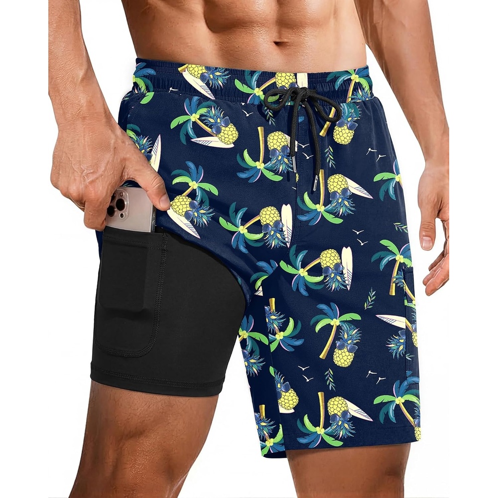image:imageEkouaer 9 Inch Mens Swim Trunks with Compression Liner 2 in 1 Board Shorts Quick Dry Bathing Suit with Pockets S2XLSunglass Pineapple