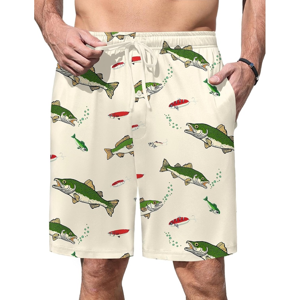 image:imageEkouaer Mens Pajama Shorts Soft Sleepwear Bottoms Elastic Waistband Loungewear Breathable Men Shorts with PocketsShark and Crayfish