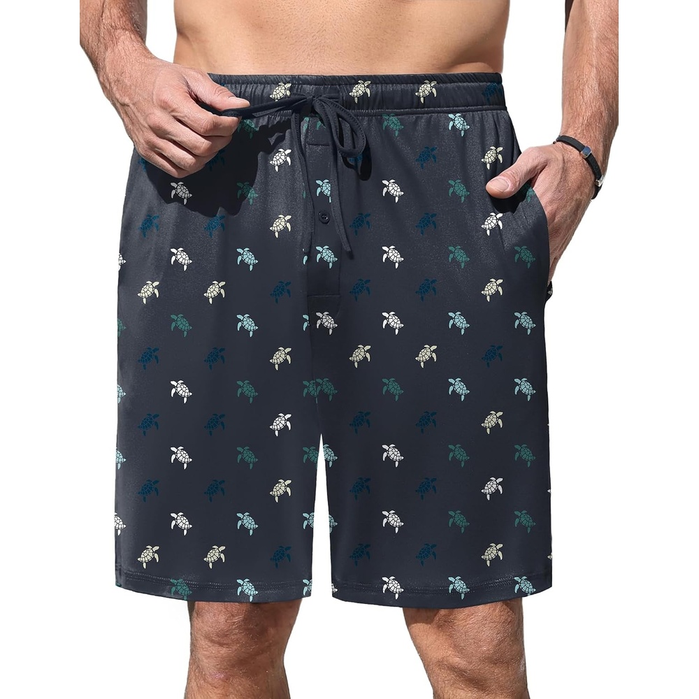 image:imageEkouaer Mens Pajama Shorts Soft Sleepwear Bottoms Elastic Waistband Loungewear Breathable Men Shorts with PocketsTurtle