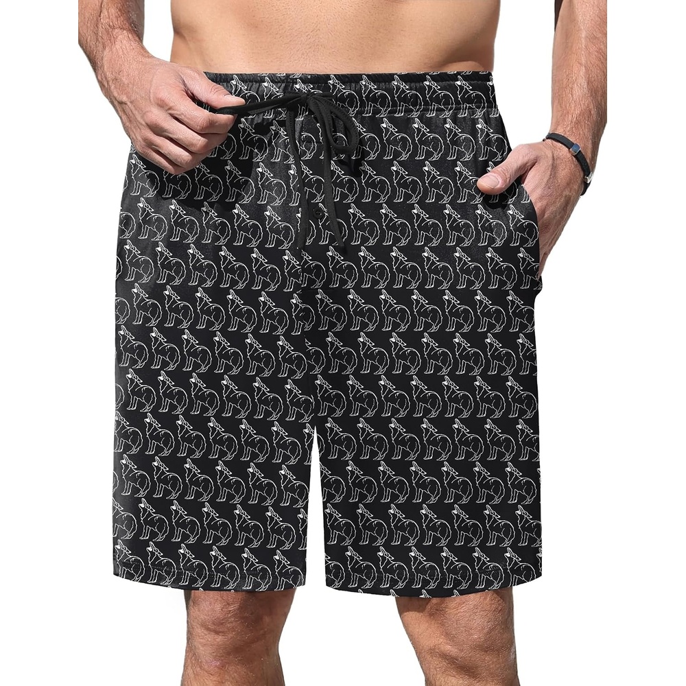 image:imageEkouaer Mens Pajama Shorts Soft Sleepwear Bottoms Elastic Waistband Loungewear Breathable Men Shorts with PocketsWolf
