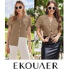 Ekouaer Cotton Pajama Sets for Women Button Down Short Sleeve PJs Comfort Classic Sleep Set Loungewear(Brown)