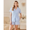 Ekouaer Cotton Pajama Sets for Women Button Down Short Sleeve PJs Comfort Classic Sleep Set Loungewear(Clear Blue)