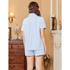 Ekouaer Cotton Pajama Sets for Women Button Down Short Sleeve PJs Comfort Classic Sleep Set Loungewear(Clear Blue)