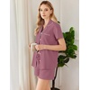 Ekouaer Cotton Pajama Sets for Women Button Down Short Sleeve PJs Comfort Classic Sleep Set Loungewear(Violet Red)