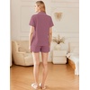 Ekouaer Cotton Pajama Sets for Women Button Down Short Sleeve PJs Comfort Classic Sleep Set Loungewear(Violet Red)