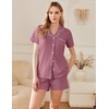 Ekouaer Cotton Pajama Sets for Women Button Down Short Sleeve PJs Comfort Classic Sleep Set Loungewear(Violet Red)