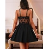 Ekouaer Lingerie for Women Sexy Nightgown Lace Trim Sleep Dress Chemise Nightgowns Sleeveless Night Gown Sleepwear S-3XL(Black)