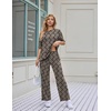 Ekouaer Women’s Lounge Sets Short Sleeve Top Long Pants 2 Piece Outfit Set | Soft Oversized Shirt & Loose Fit Pants with Pockets, Casual Loungewear for Travel, Vacation, Airport, Home,Daily Wear,2-Pack(Champagne&black Geometric)