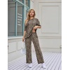 Ekouaer Women’s Lounge Sets Short Sleeve Top Long Pants 2 Piece Outfit Set | Soft Oversized Shirt & Loose Fit Pants with Pockets, Casual Loungewear for Travel, Vacation, Airport, Home,Daily Wear,2-Pack(Black&leopard)