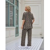Ekouaer Women’s Lounge Sets Short Sleeve Top Long Pants 2 Piece Outfit Set | Soft Oversized Shirt & Loose Fit Pants with Pockets, Casual Loungewear for Travel, Vacation, Airport, Home,Daily Wear,2-Pack(Champagne&black Geometric)