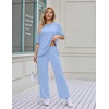 Ekouaer Women’s Lounge Sets Short Sleeve Top Long Pants 2 Piece Outfit Set | Soft Oversized Shirt & Loose Fit Pants with Pockets, Casual Loungewear for Travel, Vacation, Airport, Home,Daily Wear,2-Pack(Light Blue& Colorful Animal)