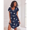 Ekouaer Womens Nightgown Soft Sleepwear Pleated Sleepshirt Sleep Dress Short Sleeve Nightdress S-3XL(Floral Navy Blue)