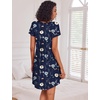 Ekouaer Womens Nightgown Soft Sleepwear Pleated Sleepshirt Sleep Dress Short Sleeve Nightdress S-3XL(Floral Navy Blue)