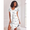 Ekouaer Womens Nightgown Soft Sleepwear Pleated Sleepshirt Sleep Dress Short Sleeve Nightdress S-3XL(Floral White)