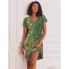 Ekouaer Womens Nightgown Soft Sleepwear Pleated Sleepshirt Sleep Dress Short Sleeve Nightdress S-3XL(Green Boho Floral)
