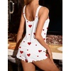 Ekouaer Womens Pajama Sets 2 Piece Cute Pj Set Lace V Neck Tank Top and Shorts Sleepwear Soft Sexy Lingerie Bridal Nightwear(White/Red Heart)