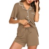 Ekouaer Cotton Pajama Sets for Women Button Down Short Sleeve PJs Comfort Classic Sleep Set Loungewear(Brown)