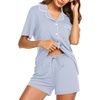 Ekouaer Cotton Pajama Sets for Women Button Down Short Sleeve PJs Comfort Classic Sleep Set Loungewear(Clear Blue)