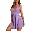 Ekouaer Lingerie for Women Sexy Nightgown Lace Trim Sleep Dress Chemise Nightgowns Sleeveless Night Gown Sleepwear S-3XL(Lilac)