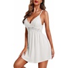 Ekouaer Lingerie for Women Sexy Nightgown Lace Trim Sleep Dress Chemise Nightgowns Sleeveless Night Gown Sleepwear S-3XL(White)